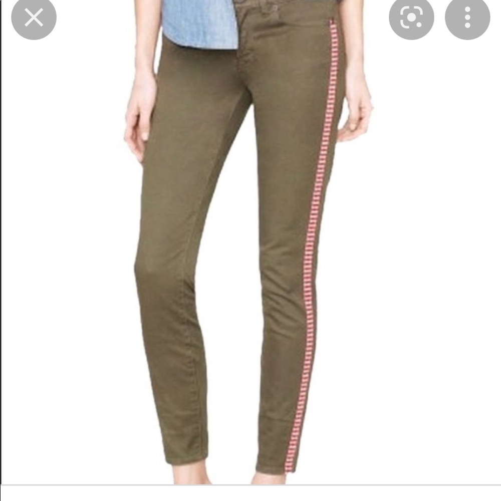 Jcrew Green Toothpick Jean Red Side Stripe Size 30